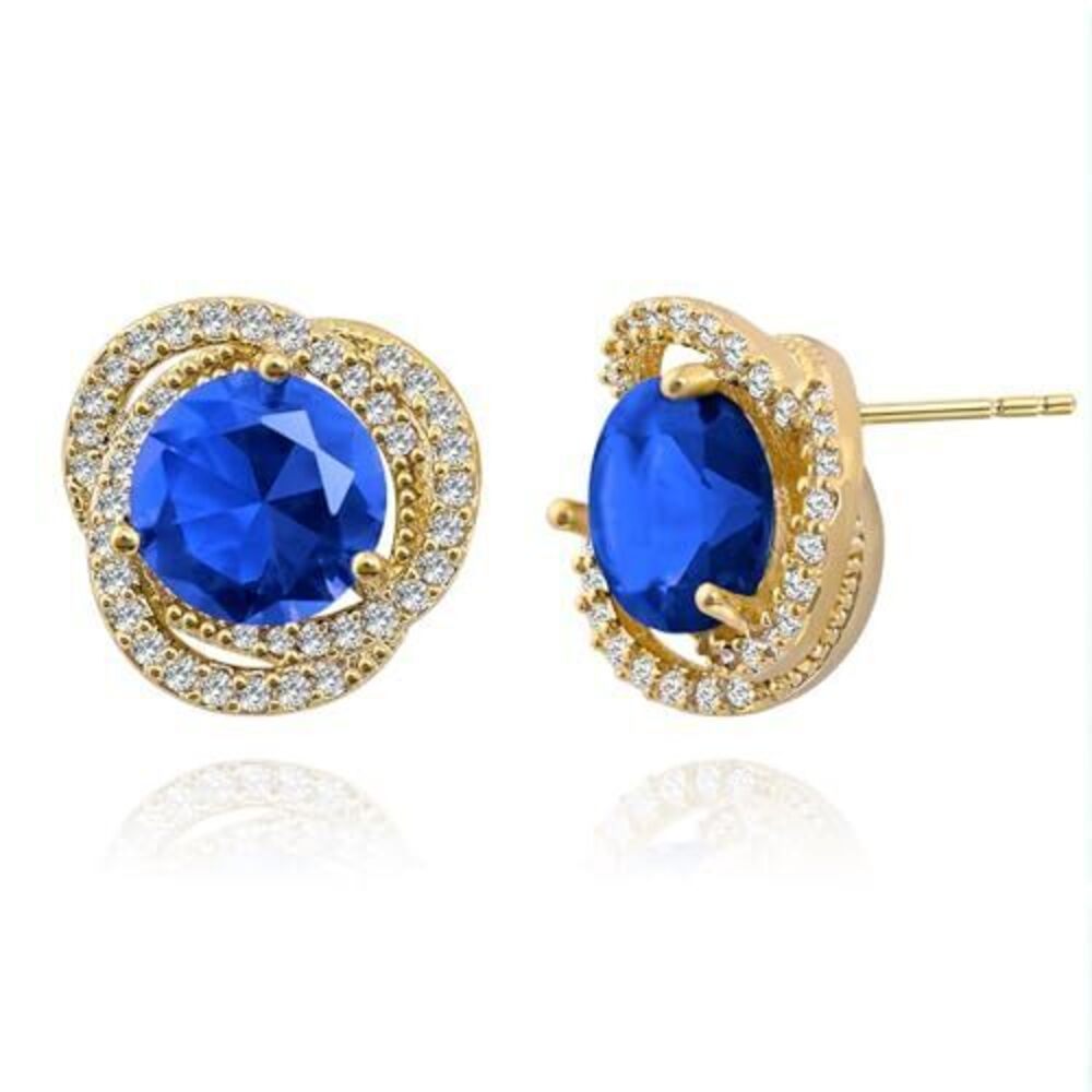 5142 18K Gold Plated Sapphire Stud Earrings, Blue Crystal with Cubic
